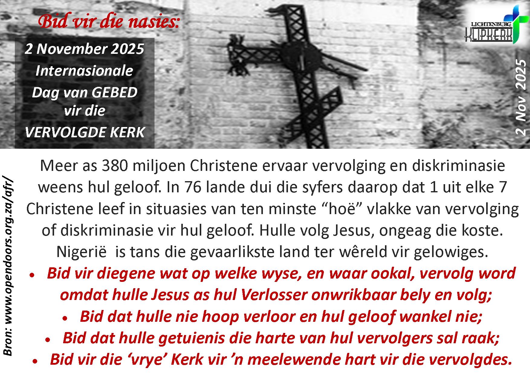  Bid vir die nasies, Vervolgde Kerk